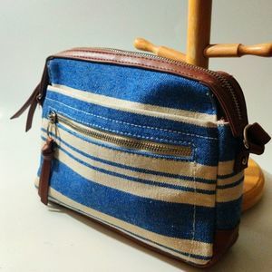 Talla Unica Manmade Materials Blue and White Stripped Leather Trim Crossbody bag